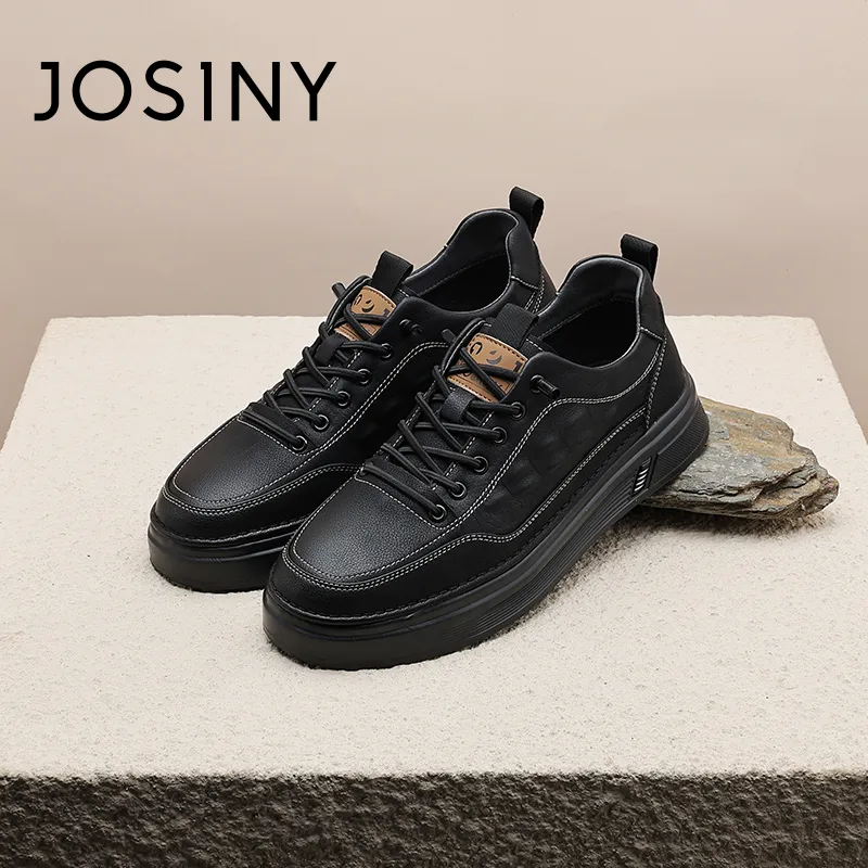 JOSINY Winter Business Trendy Casual Black Shoes Low Top Skateboard Shoes Men's Black-3
