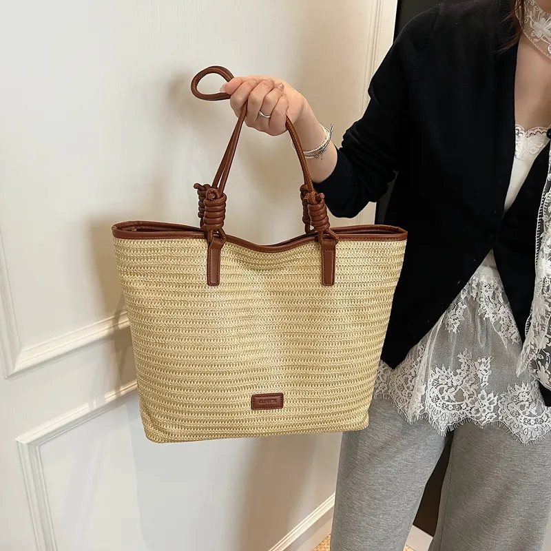 Kewuku Straw Woven Tote Bag, Shopping Bag, Shoulder Bag Unisex Multicolor-13
