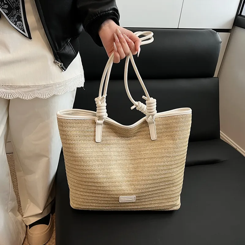 Kewuku Straw Woven Tote Bag, Shopping Bag, Shoulder Bag Unisex Multicolor-2