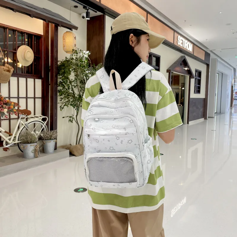 Kewuku Nylon Ita Bag Backpack Unisex Light Green/Light Blue-6