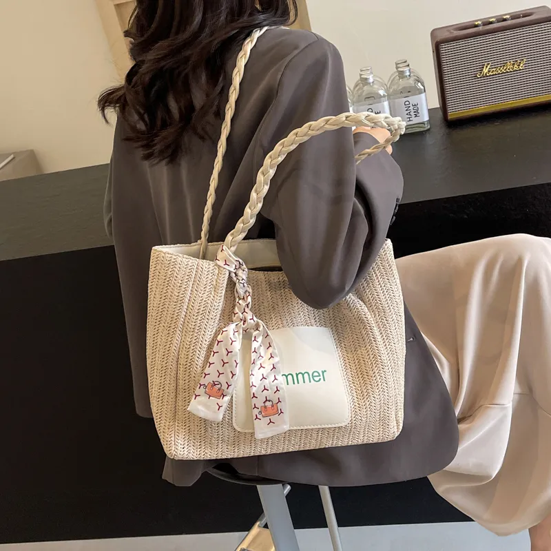 Kewuku Straw Woven Shoulder Bag Unisex Multicolor-2