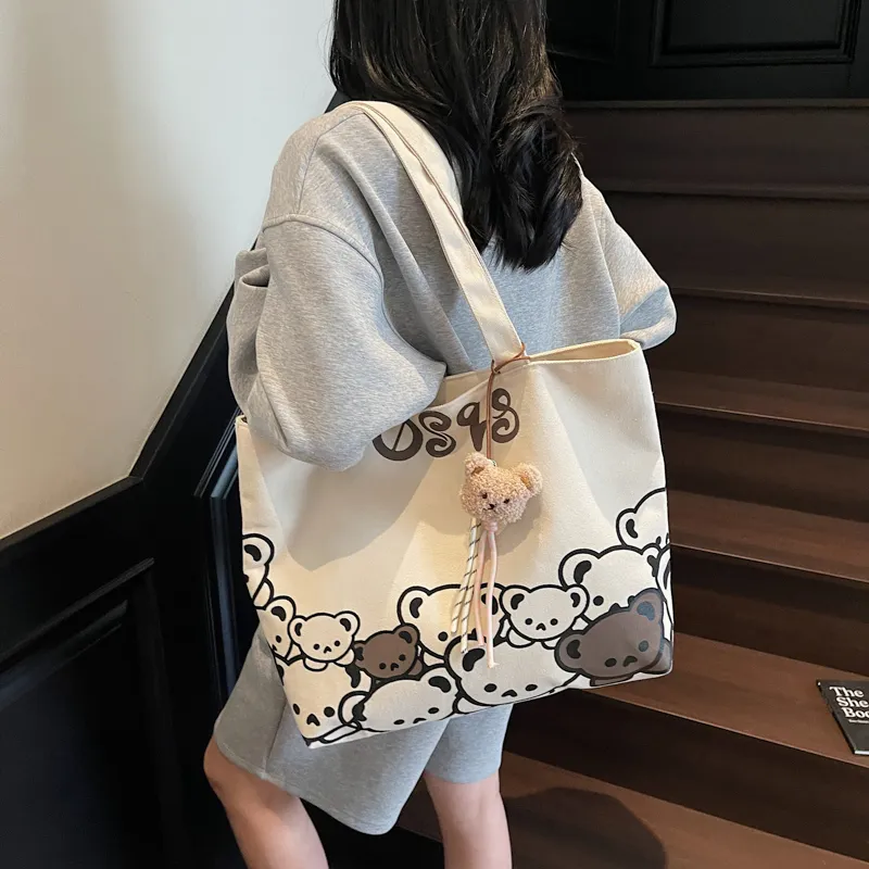 Kewuku Canvas Shoulder Bag Regular Unisex White-1