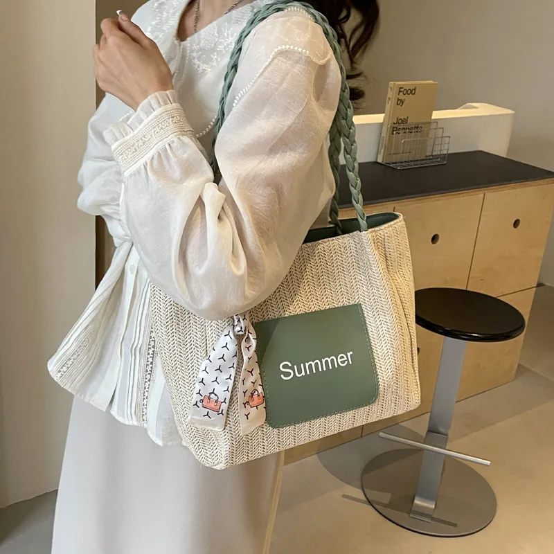 Kewuku Straw Woven Shoulder Bag Unisex Multicolor-6