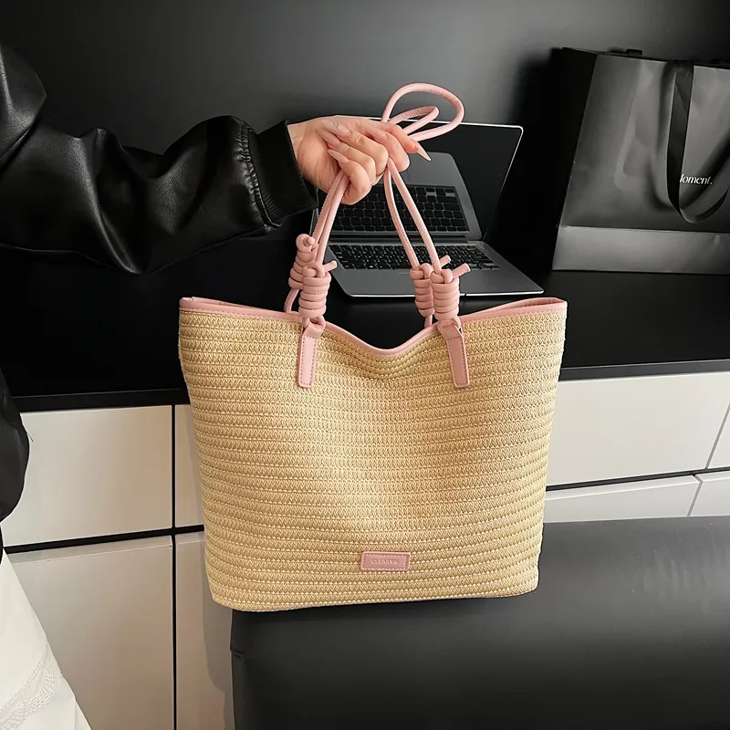 Kewuku Straw Woven Tote Bag, Shopping Bag, Shoulder Bag Unisex Multicolor-9
