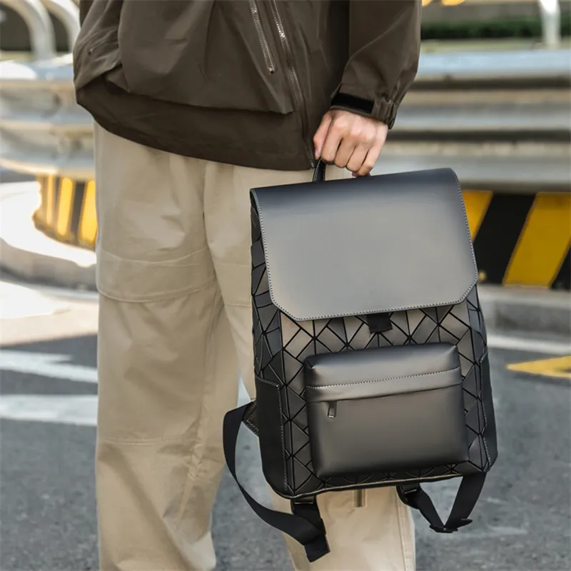 Kewuku Artificial Leather Backpack Unisex Black/Multicolor/Champagne-2