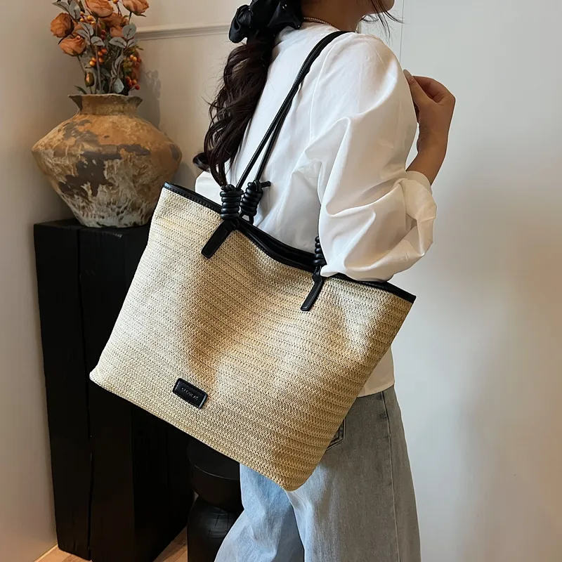 Kewuku Straw Woven Tote Bag, Shopping Bag, Shoulder Bag Unisex Multicolor-5