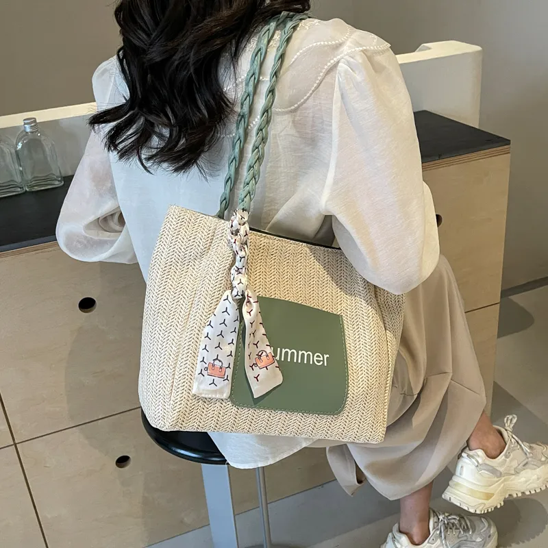 Kewuku Straw Woven Shoulder Bag Unisex Multicolor-9