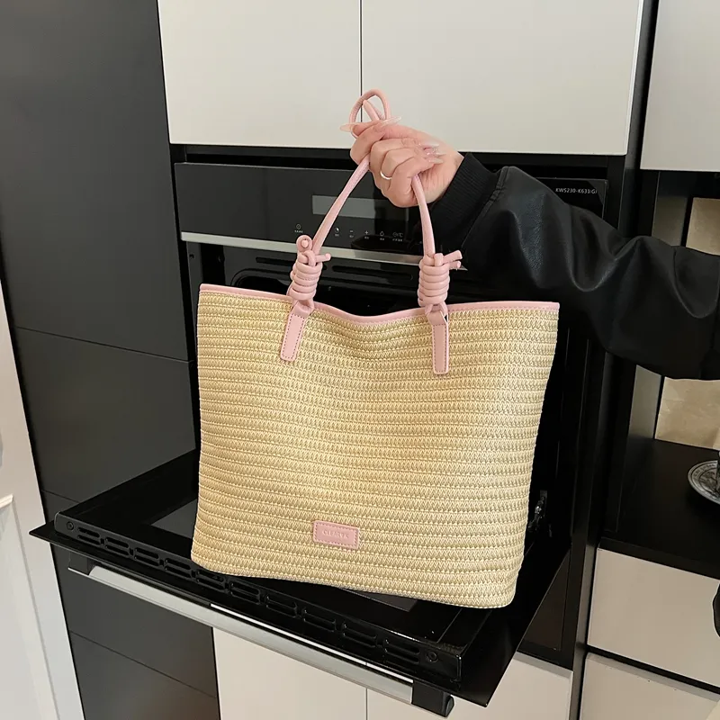 Kewuku Straw Woven Tote Bag, Shopping Bag, Shoulder Bag Unisex Multicolor-10