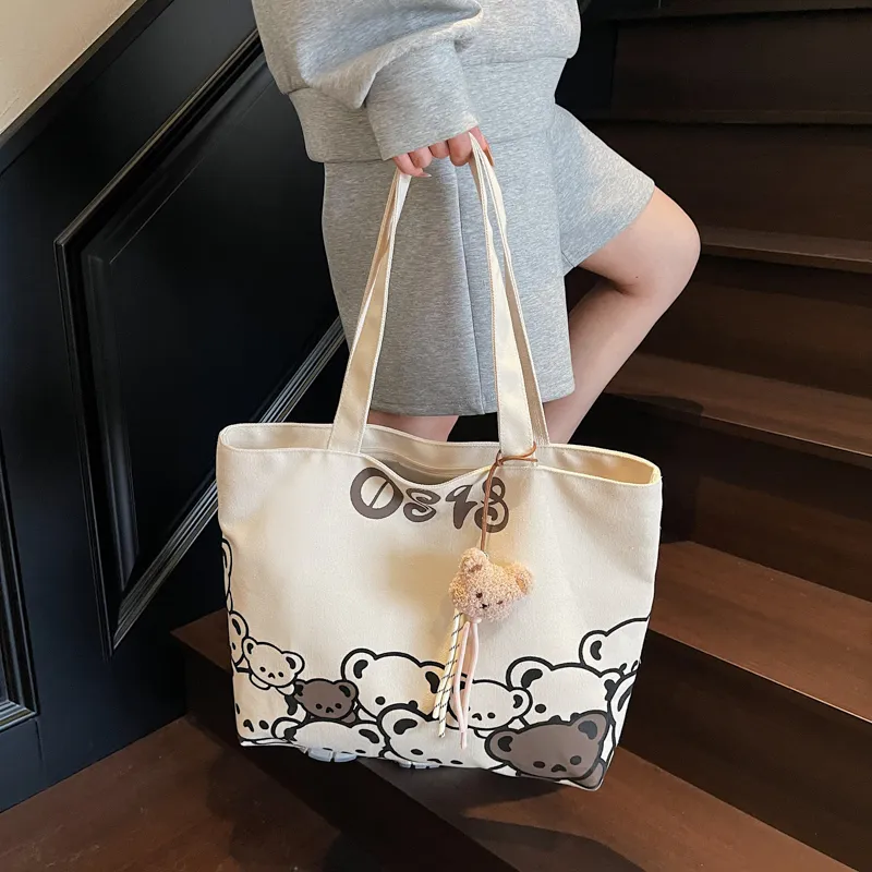 Kewuku Canvas Shoulder Bag Regular Unisex White-2