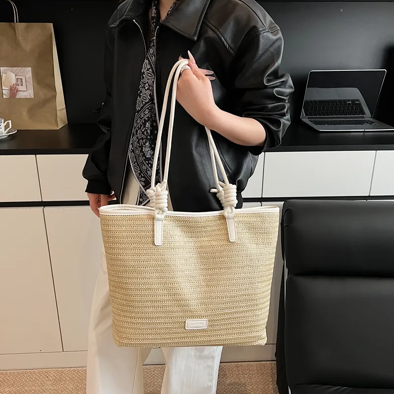 Kewuku Straw Woven Tote Bag, Shopping Bag, Shoulder Bag Unisex Multicolor-3