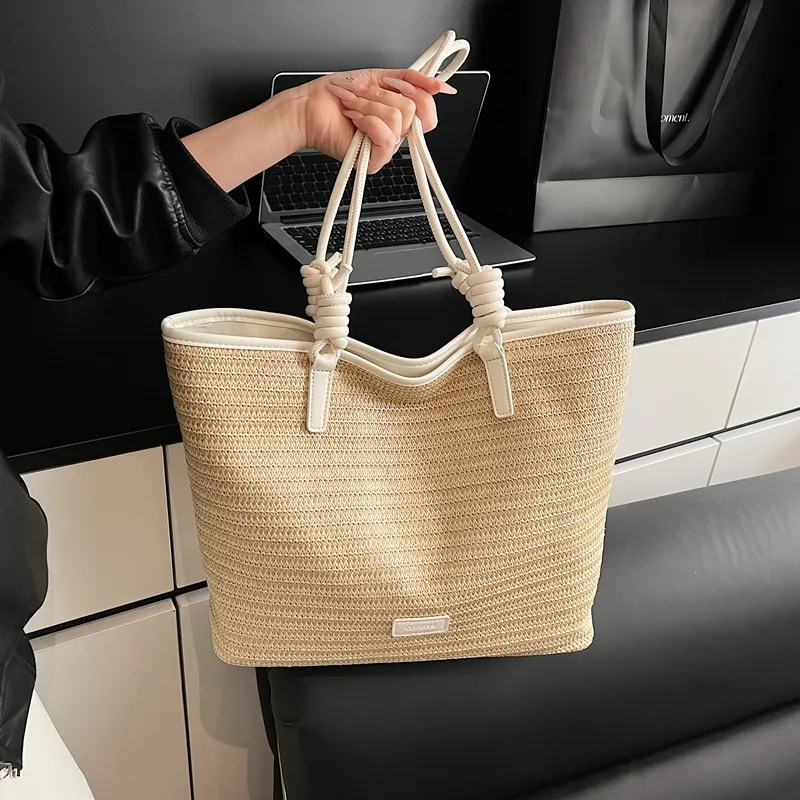 Kewuku Straw Woven Tote Bag, Shopping Bag, Shoulder Bag Unisex Multicolor-1