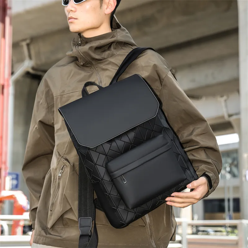 Kewuku Artificial Leather Backpack Unisex Black/Multicolor/Champagne-7