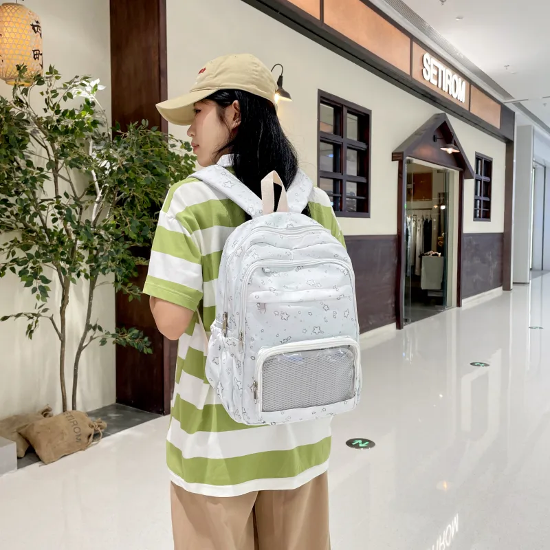 Kewuku Nylon Ita Bag Backpack Unisex Light Green/Light Blue-7