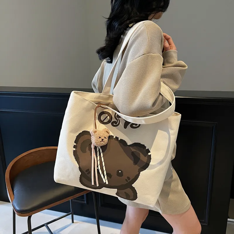 Kewuku Canvas Shoulder Bag Regular Unisex White-8