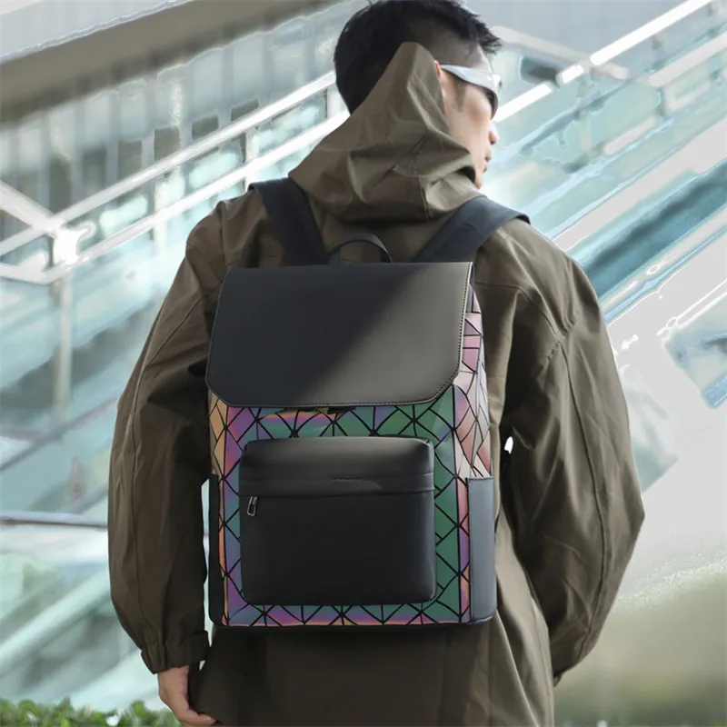 Kewuku Artificial Leather Backpack Unisex Black/Multicolor/Champagne-11