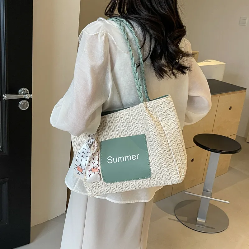 Kewuku Straw Woven Shoulder Bag Unisex Multicolor-7
