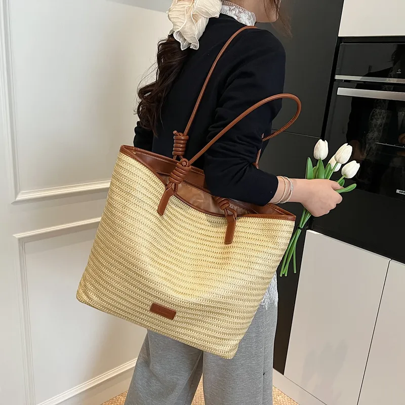 Kewuku Straw Woven Tote Bag, Shopping Bag, Shoulder Bag Unisex Multicolor-15