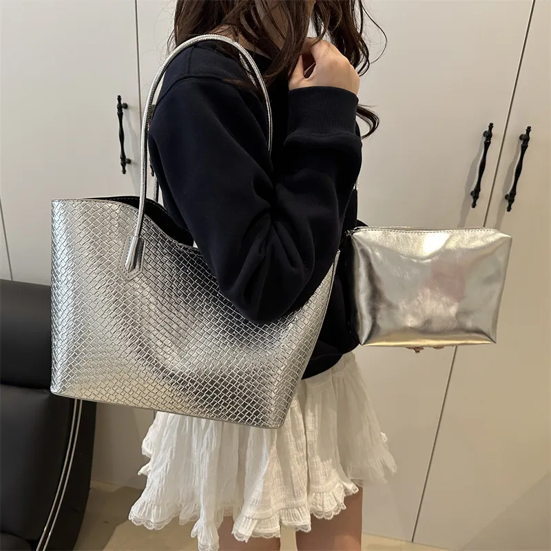 Kewuku PU Shoulder Bag Unisex Ecru/Silver/Black/Coffee-10