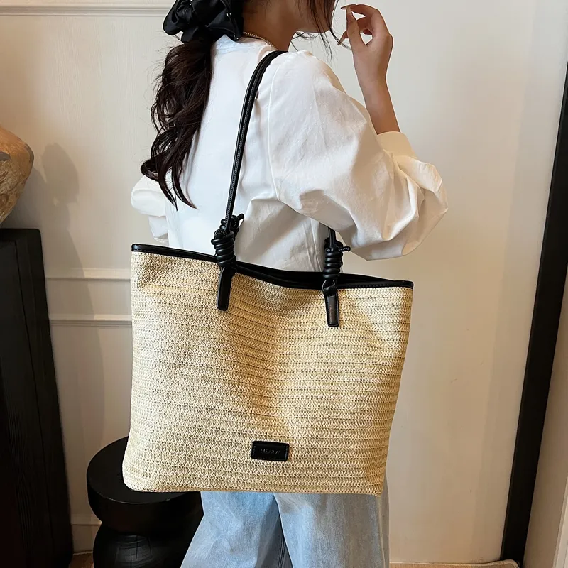 Kewuku Straw Woven Tote Bag, Shopping Bag, Shoulder Bag Unisex Multicolor-6