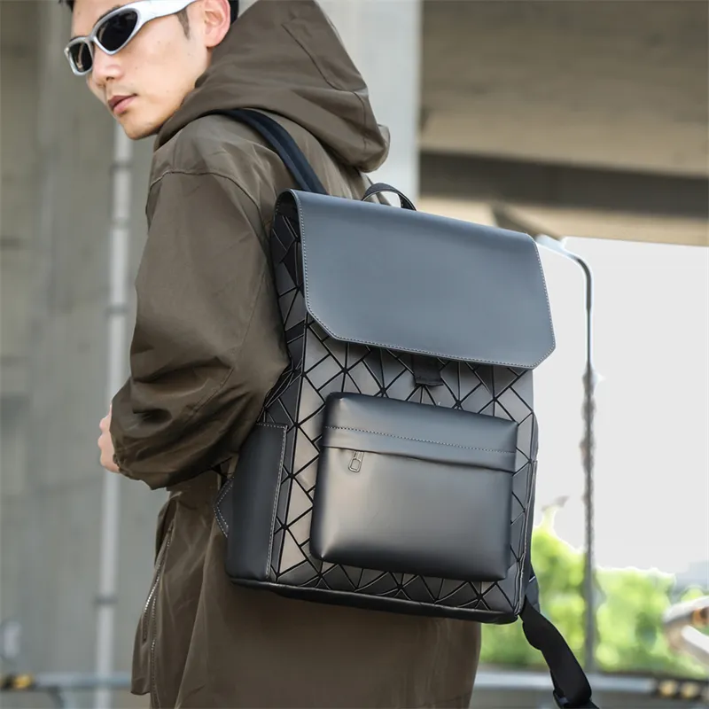 Kewuku Artificial Leather Backpack Unisex Black/Multicolor/Champagne-1