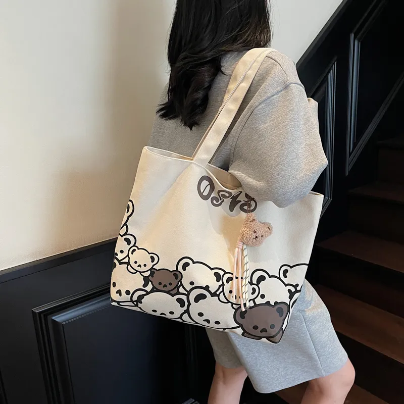 Kewuku Canvas Shoulder Bag Regular Unisex White-4
