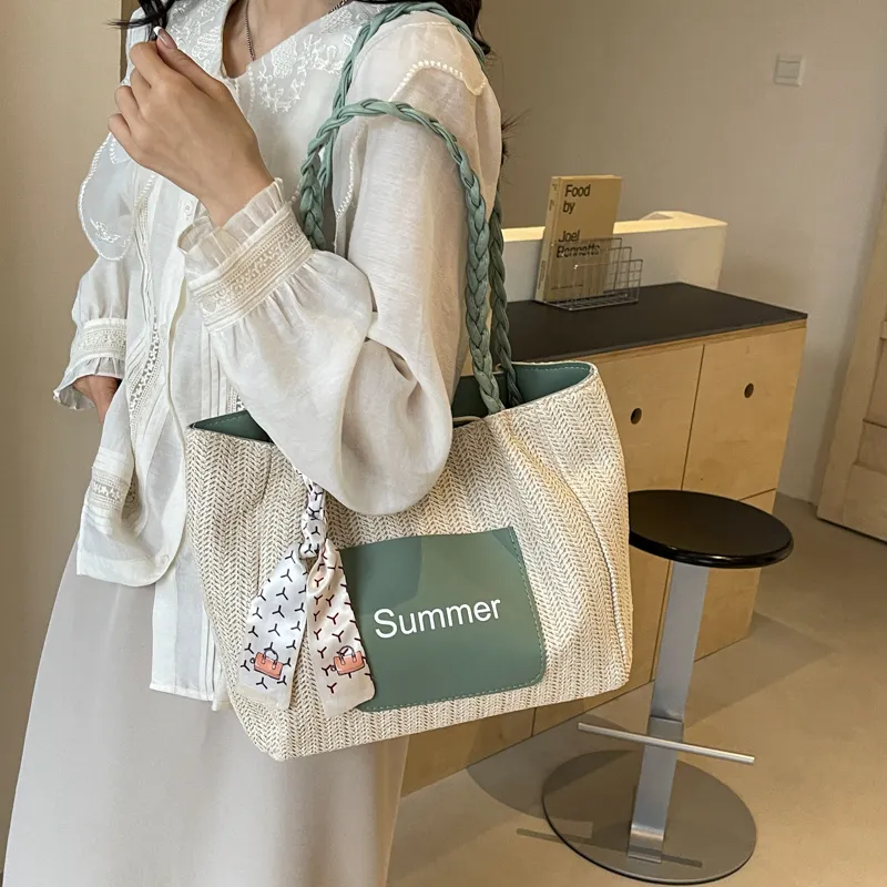 Kewuku Straw Woven Shoulder Bag Unisex Multicolor-8