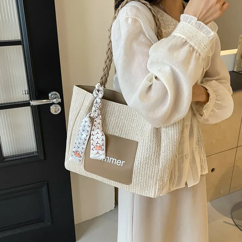 Kewuku Straw Woven Shoulder Bag Unisex Multicolor-18