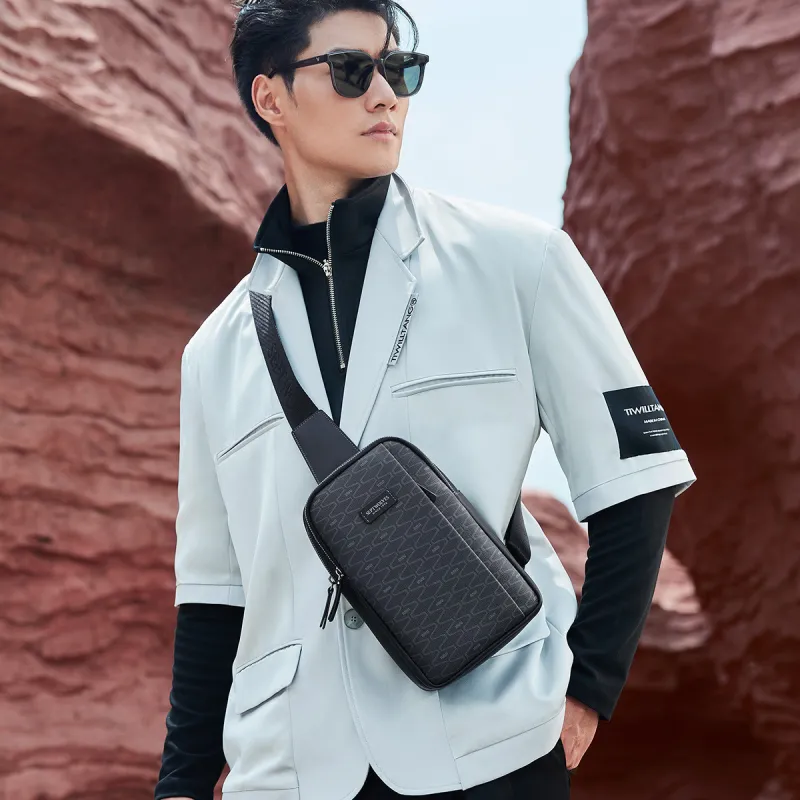 SEPTWOLVES Cow Leather Sling Bag Men's Black-3