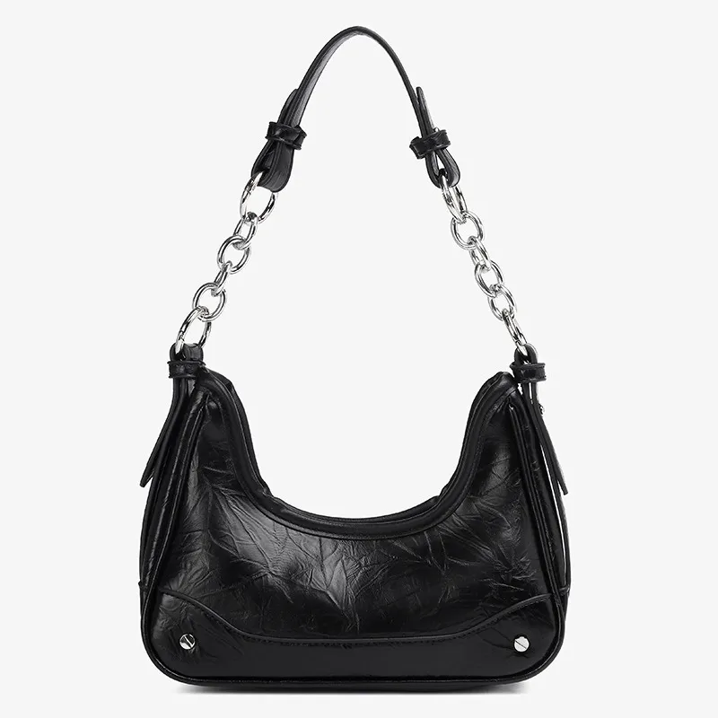 SEPTWOLVES PU Shoulder Bag Women's Black/Silver-1