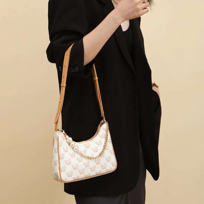 SEPTWOLVES Artificial Leather Crescent Bag Crossbody Bag Women's Ecru/Light Brown-5