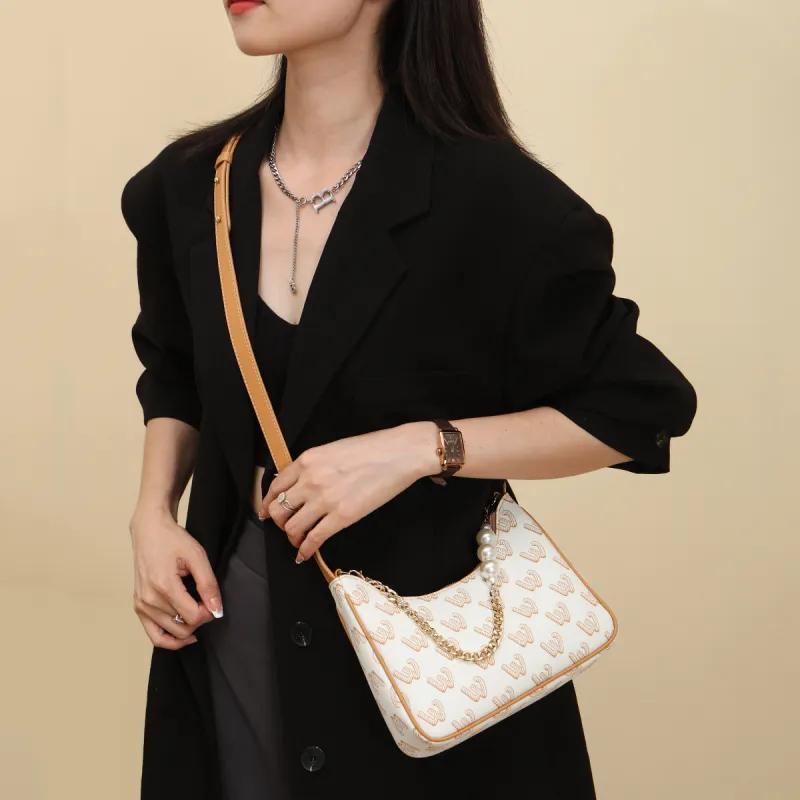 SEPTWOLVES Artificial Leather Crescent Bag Crossbody Bag Women's Ecru/Light Brown-3