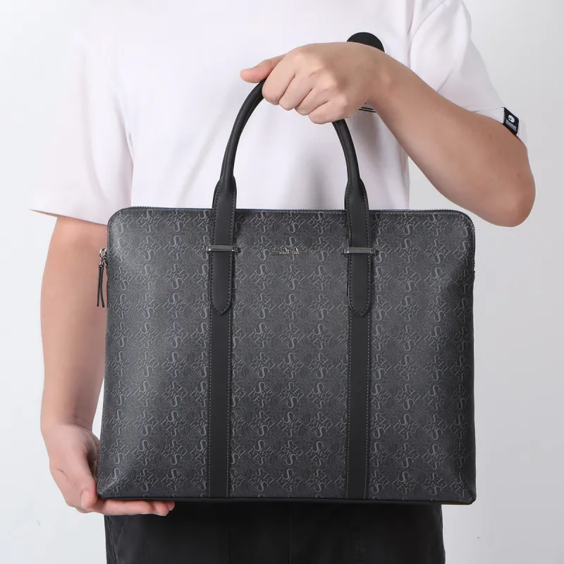 SEPTWOLVES Artificial Leather Handbag Large Size Men's Black-4