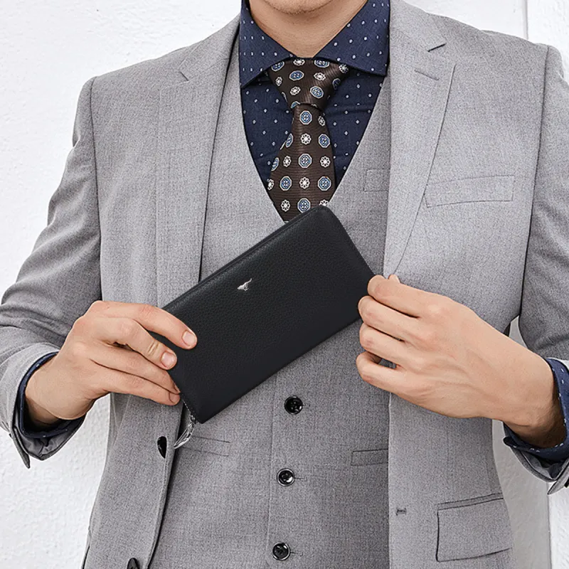 SEPTWOLVES Cow Leather Clutch Small Size Men's Black-2