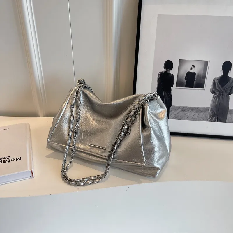 SEPTWOLVES PU Shoulder Bag Medium Size Women's Black/White/Silver-9