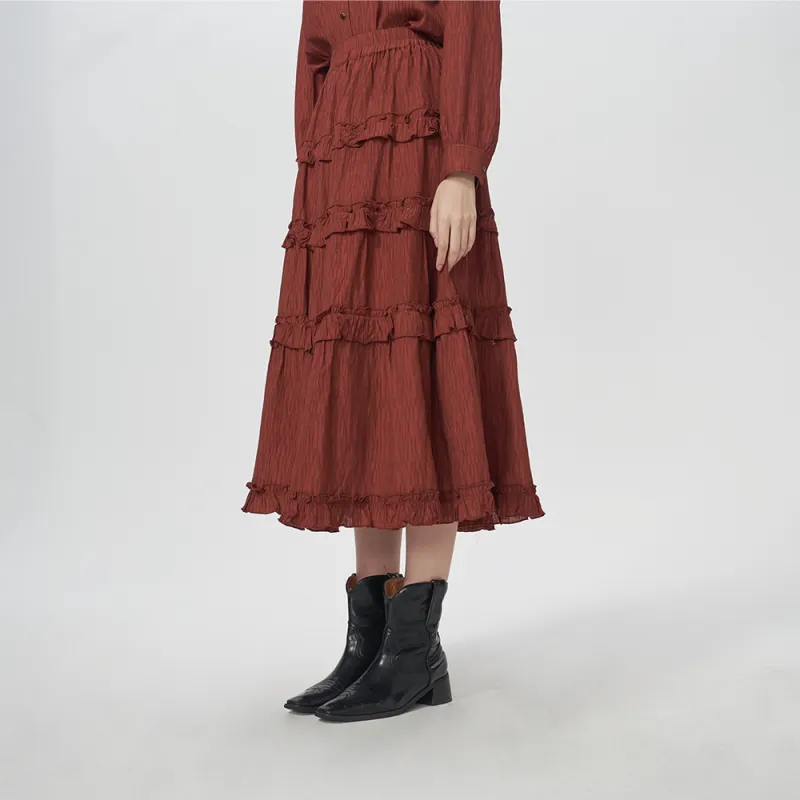 IT’REAL Casual Long Skirts Women's Red-4