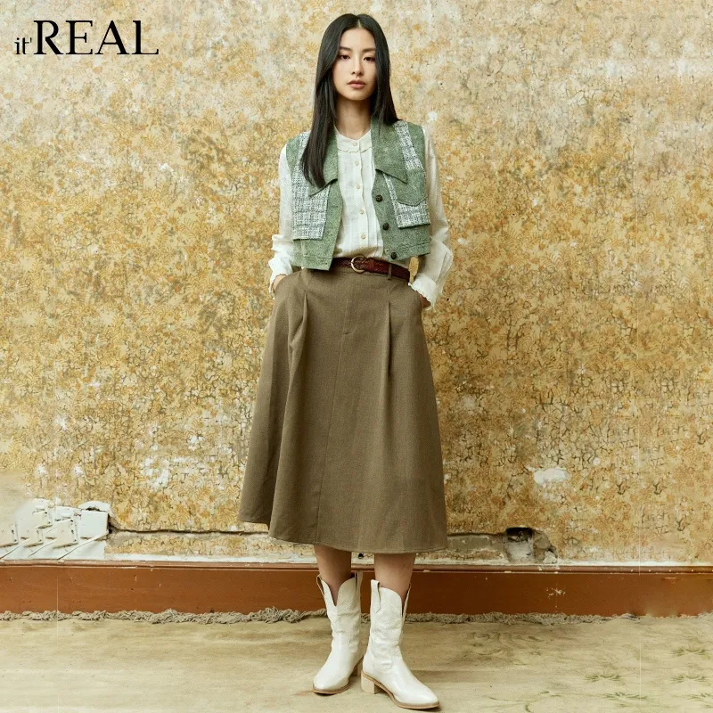 IT'REAL Elegant Women's Dresses SS25 Casual Long Skirt Women's Gray-3