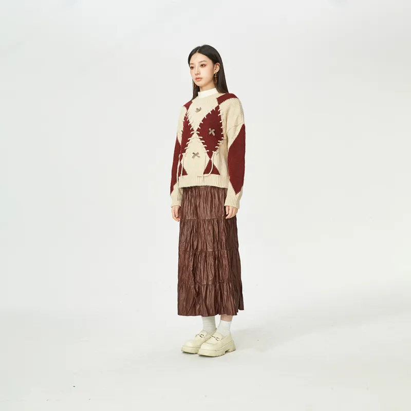 IT'REAL Elegant Women's Dresses FW24 Casual Long Skirt Women's Burgundy-3