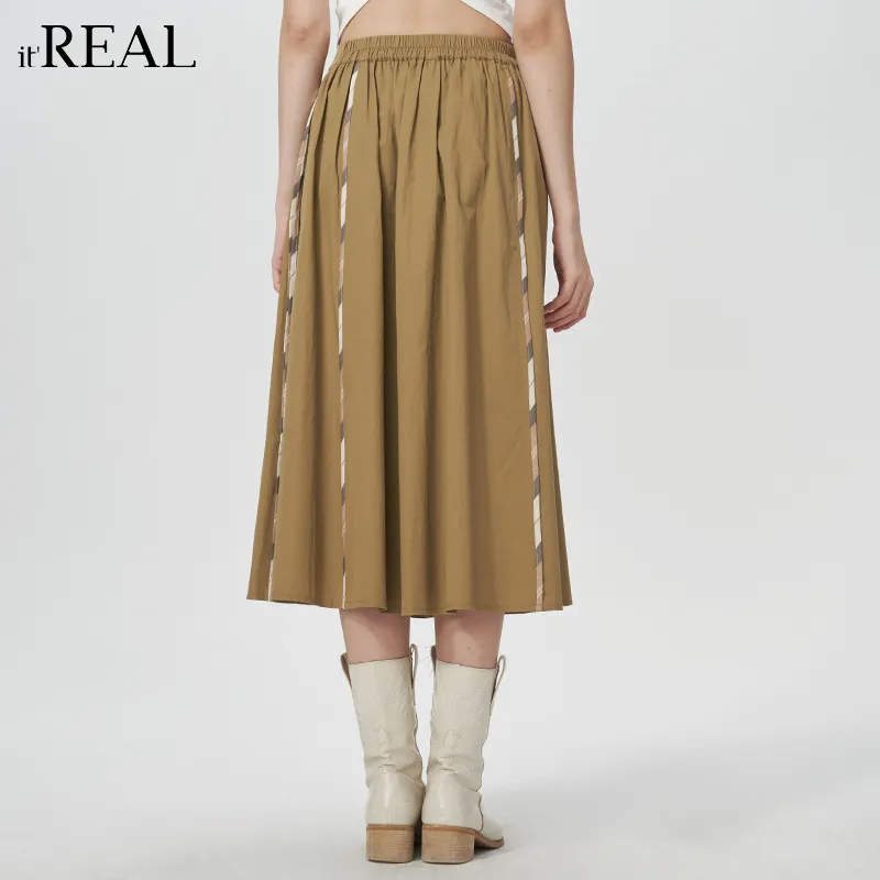 IT'REAL Elegant Women's Dresses SS25 Casual Long Skirt Women's Khaki-4