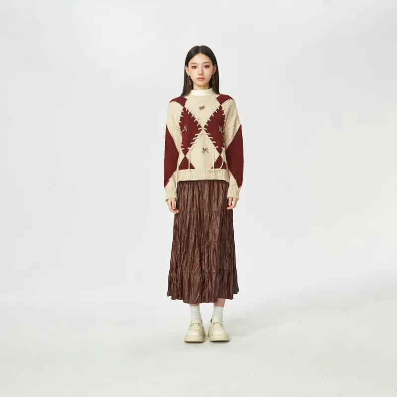 IT'REAL Elegant Women's Dresses FW24 Casual Long Skirt Women's Burgundy-2