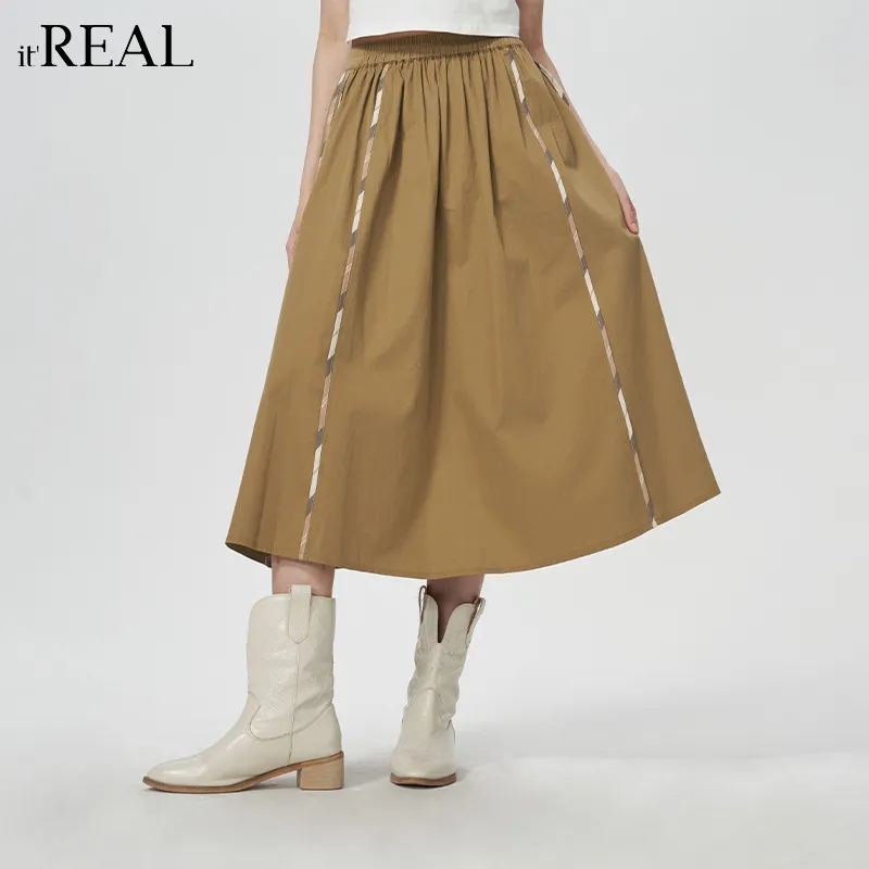 IT'REAL Elegant Women's Dresses SS25 Casual Long Skirt Women's Khaki-5