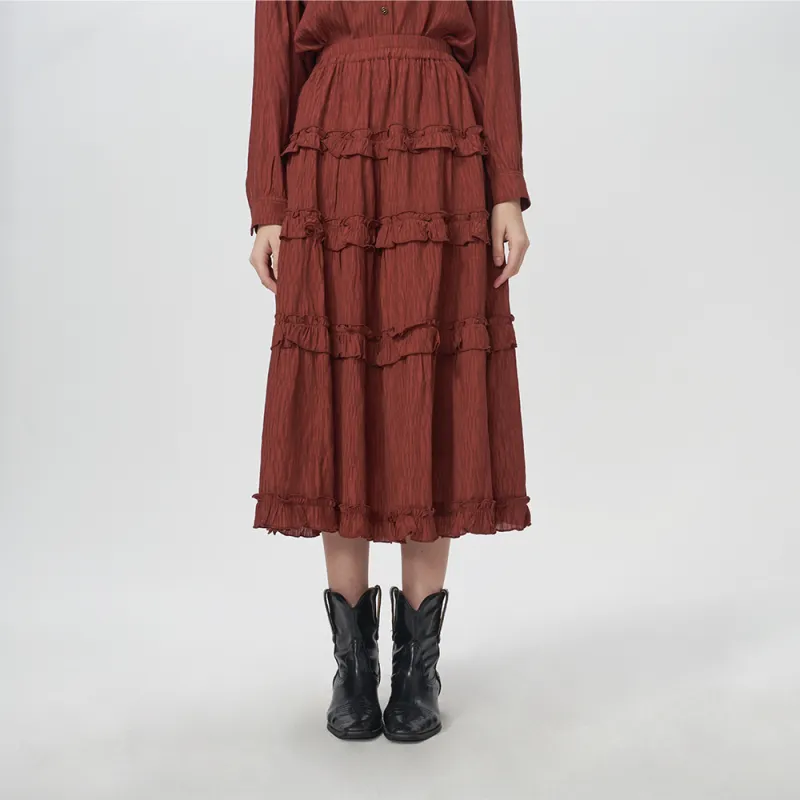 IT’REAL Casual Long Skirts Women's Red-3
