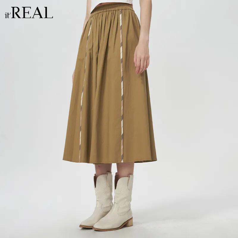 IT'REAL Elegant Women's Dresses SS25 Casual Long Skirt Women's Khaki-3