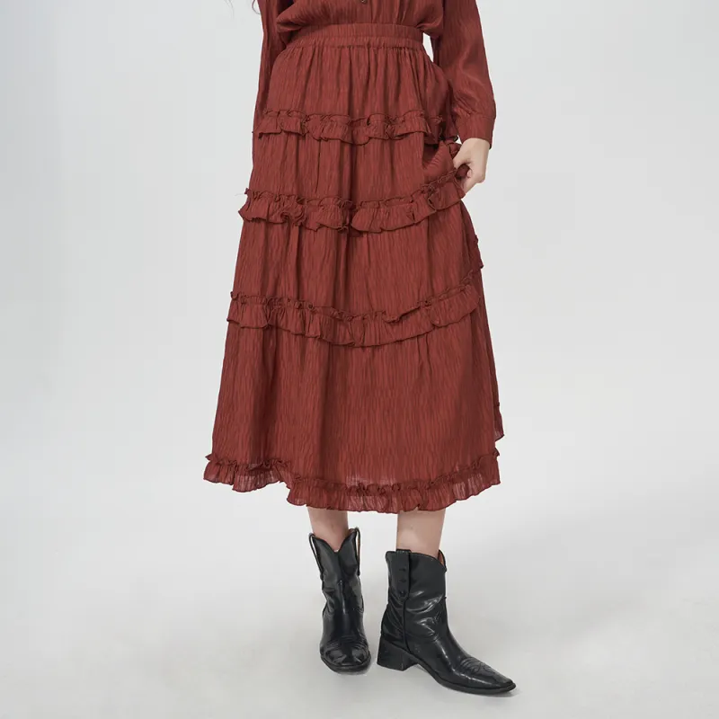 IT’REAL Casual Long Skirts Women's Red-2