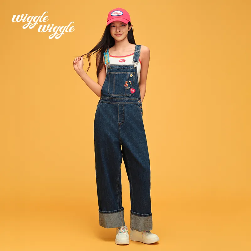 Wiggle Wiggle Color Block Straight Fit Wide Leg Pants, Dopamine Dressing Overalls Women's-6