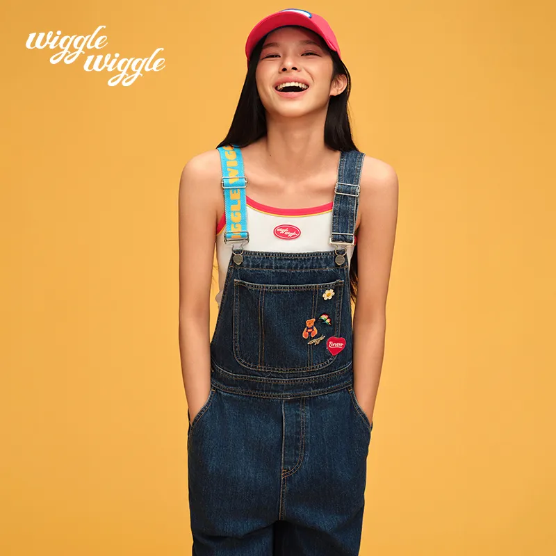 Wiggle Wiggle Color Block Straight Fit Wide Leg Pants, Dopamine Dressing Overalls Women's-3
