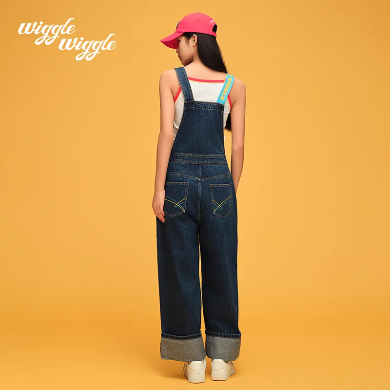 Wiggle Wiggle Color Block Straight Fit Wide Leg Pants, Dopamine Dressing Overalls Women's-7