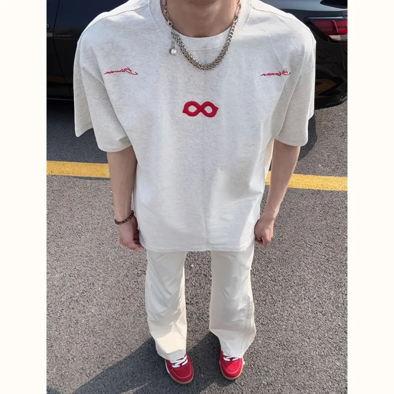 City Hipster T Shirt Unisex White Red Embroidery-3