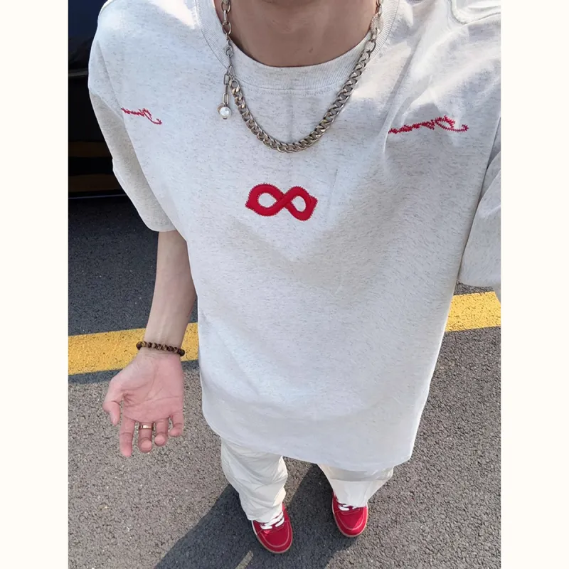 City Hipster T Shirt Unisex White Red Embroidery-2