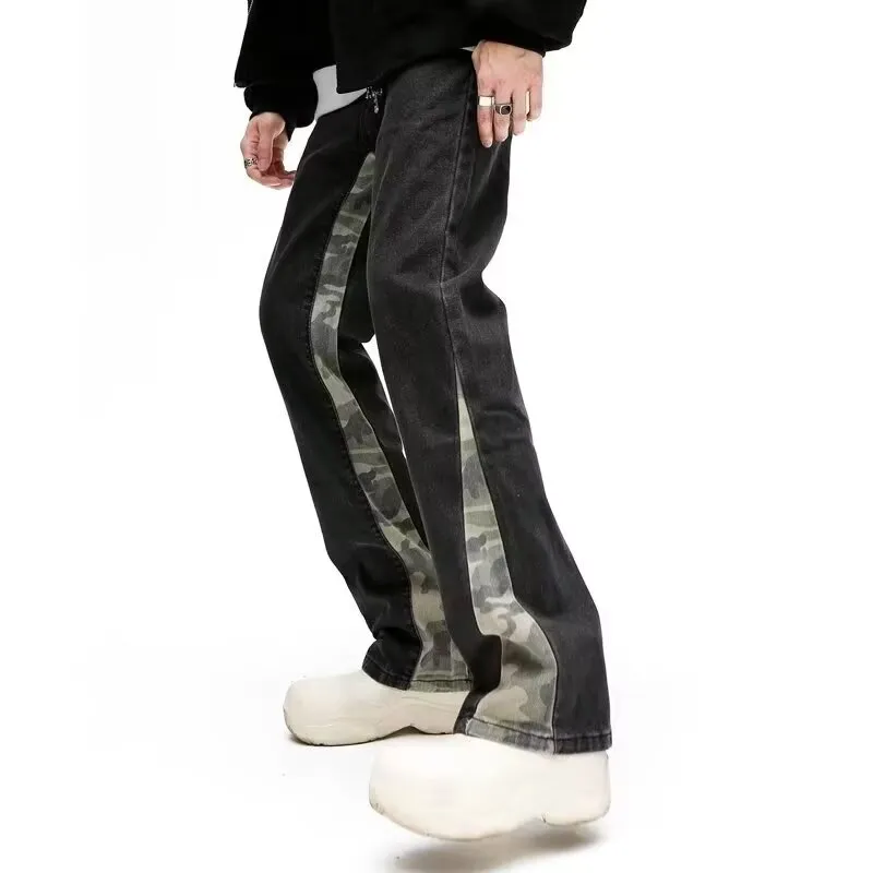 OG96 LAB Jeans Unisex Black Camouflage Patchwork ☀-5
