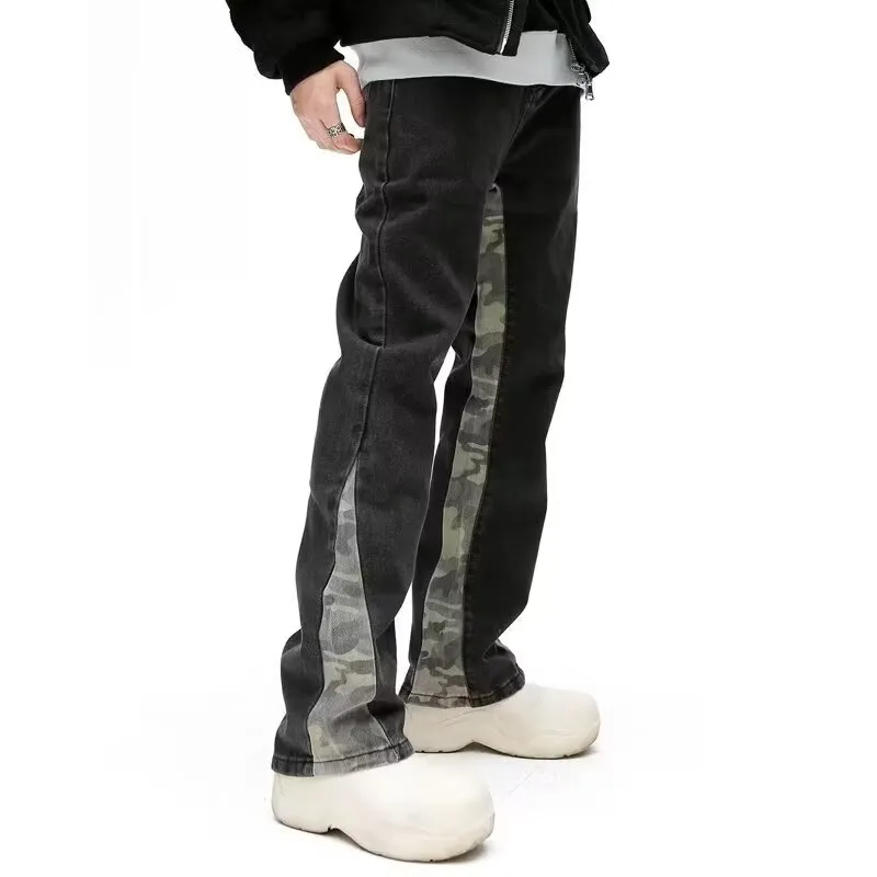 OG96 LAB Jeans Unisex Black Camouflage Patchwork ☀-2